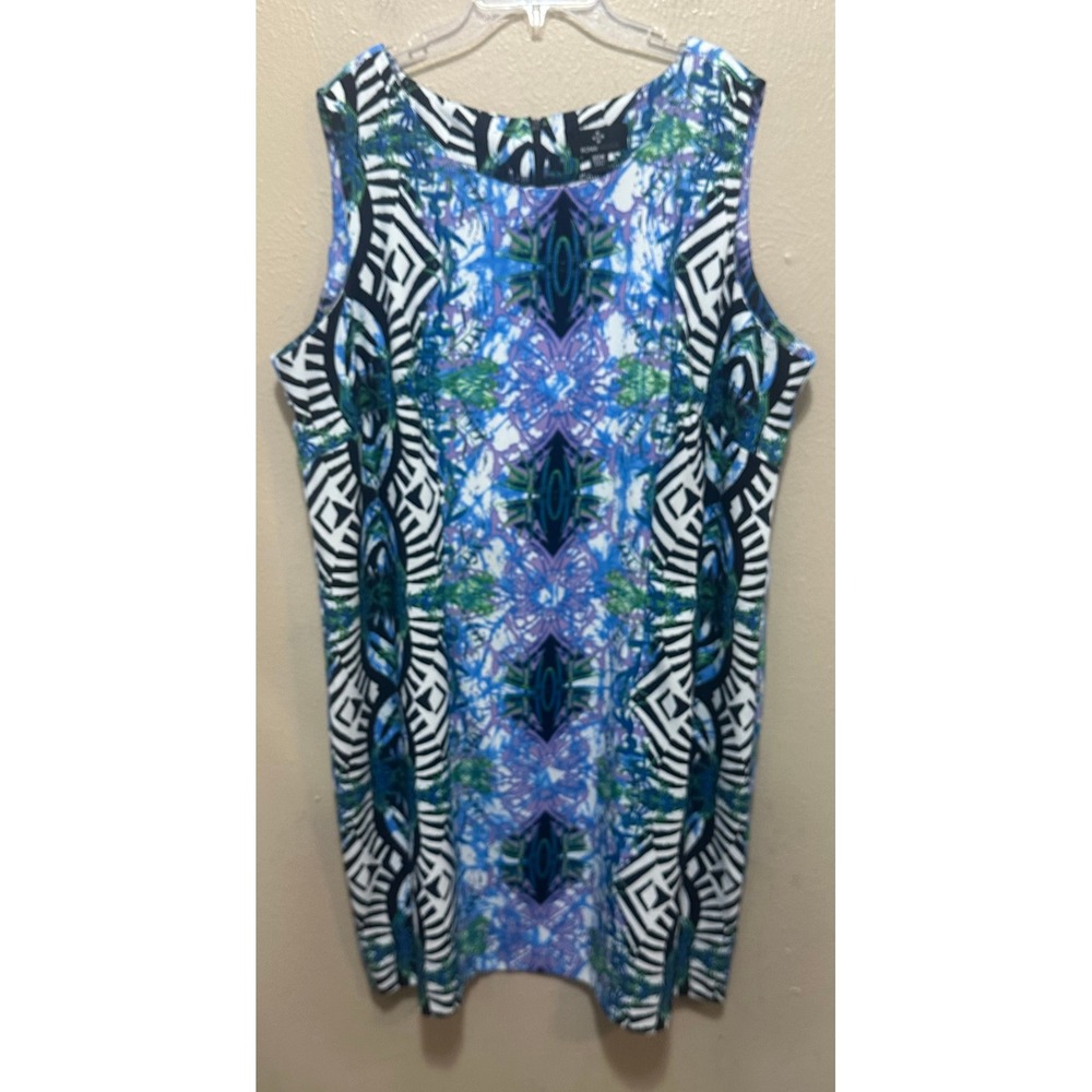 Ronni‎ Nicole Dress 20W Womens Sleeveless Blue Green Abstract Print
